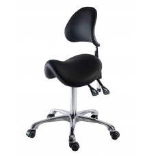 Стул-седло для мастера на колесиках Comfort+ , со спинкой чёрный
