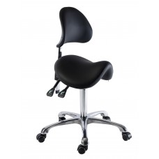 Стул-седло для мастера на колесиках Comfort+ , со спинкой чёрный