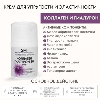 Крем для упругости и эластичности кожи  Коллаген и Гуалурон AQUA BALANCE SM professional 50 мл